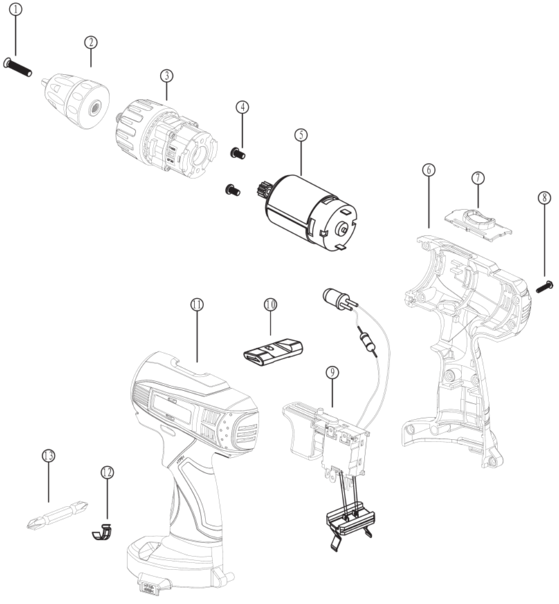 Взрыв-схема и запчасти для аккумуляторной дрели-шуруповёрта ELITECH КВА1820К2