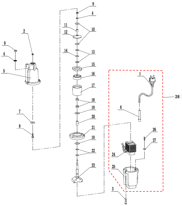 Взрыв-схема и запчасти для насоса погружного вибрационного  Elitech НГВ 300(10)