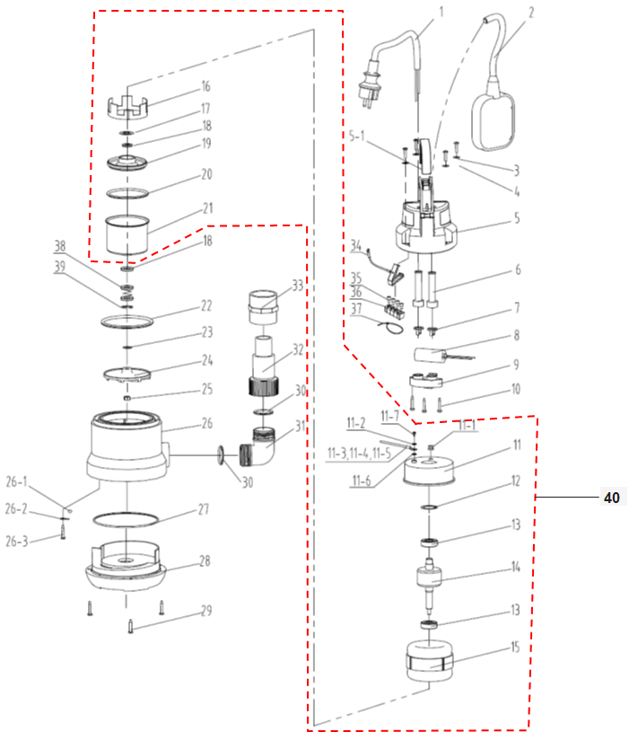 Взрыв-схема и запчасти для насоса дренажного Elitech НПД400