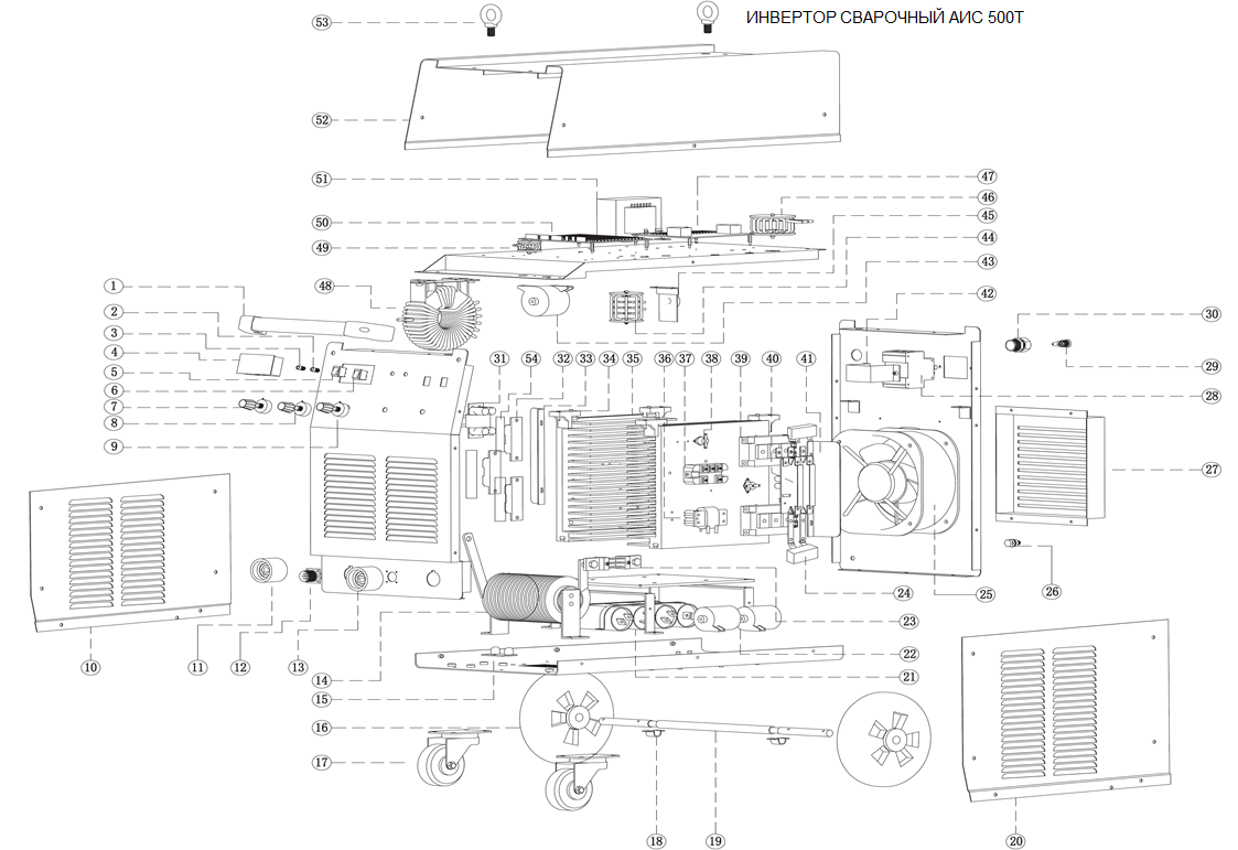 Взрыв-схема и запчасти для сварочного инвертора Elitech АИС 500Т