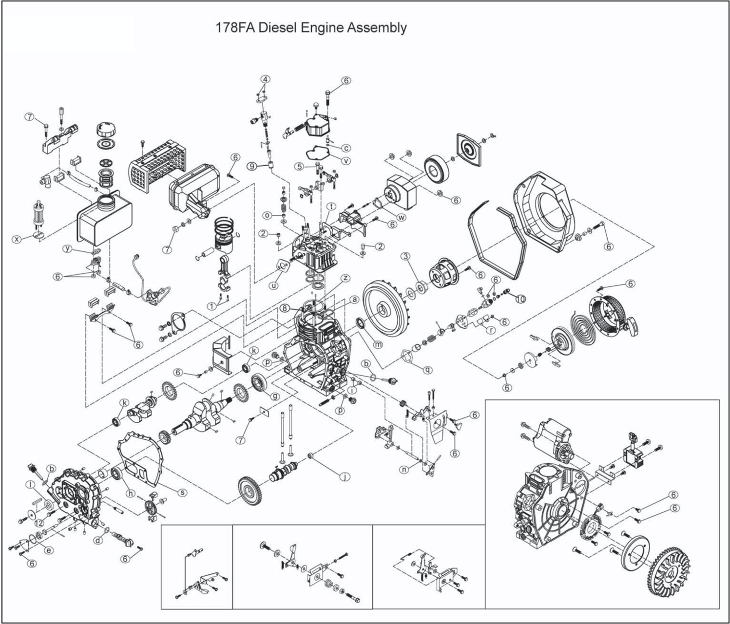 Взрыв-схема двигателя ELITECH 178FAE - Общая схема
