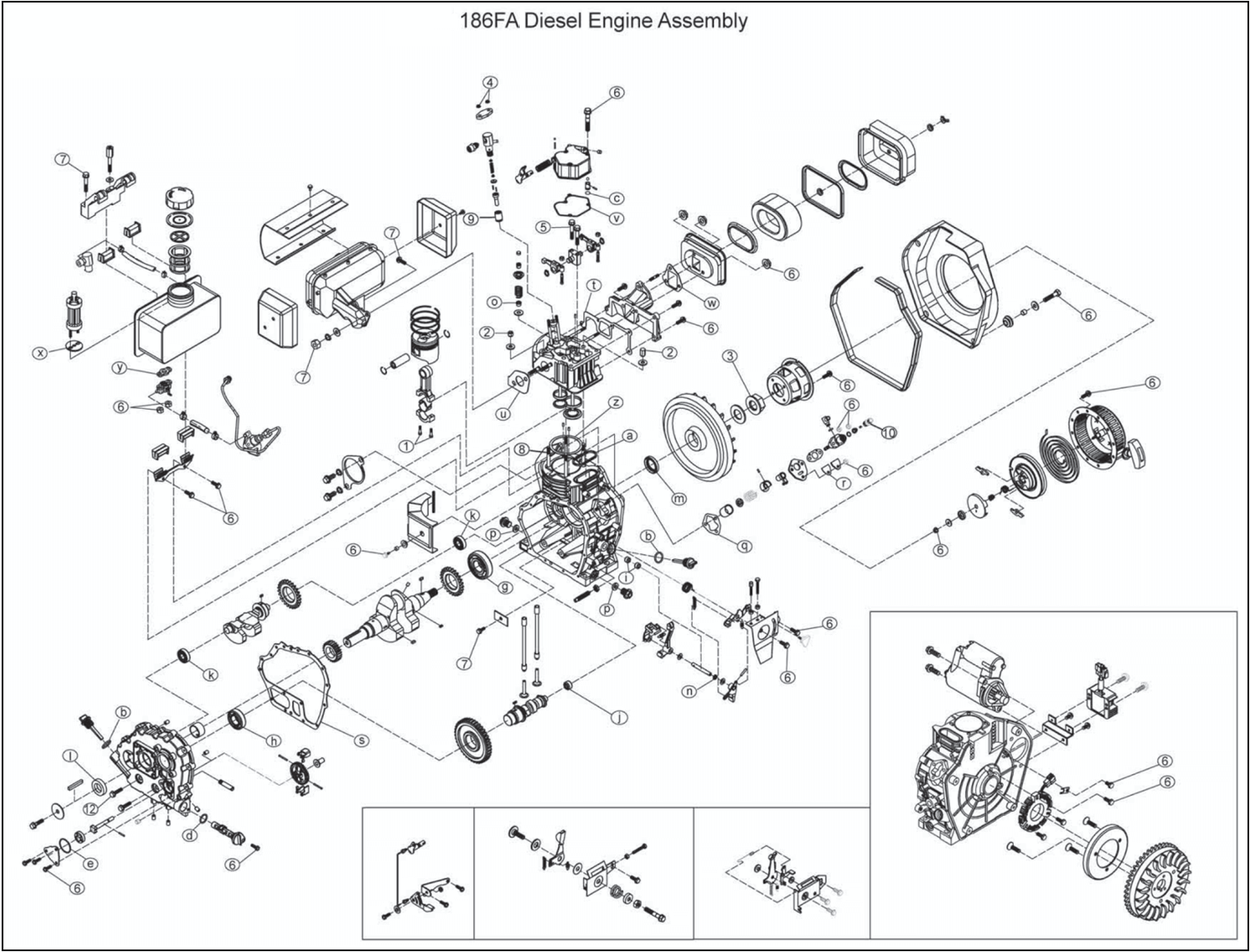 Взрыв-схема двигателя ELITECH 186FAE - Общая схема
