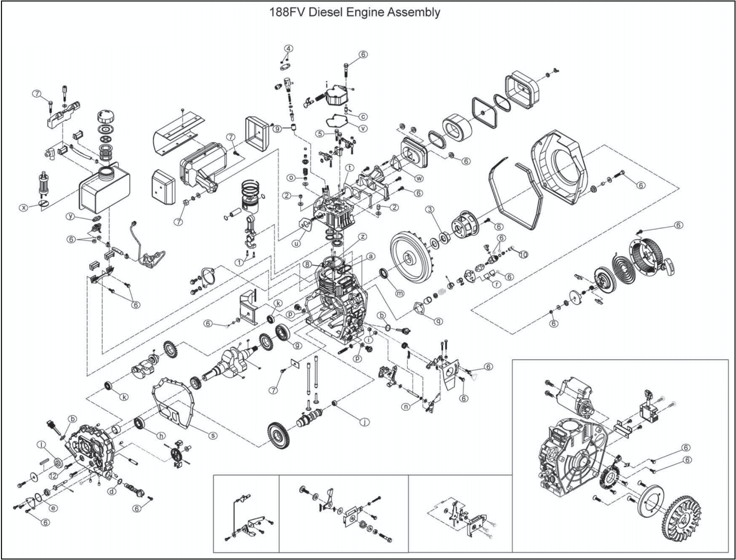 Взрыв-схема двигателя ELITECH 188FVE - Общая схема