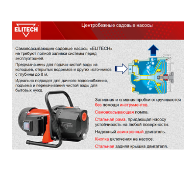  Насос садовый ELITECH НП 1000П 205644, фото 3 