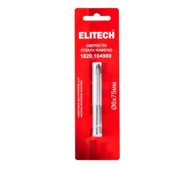  Сверло для стекла/кафеля ELITECH 1820.104900 O6x75мм 193826, фото 1 