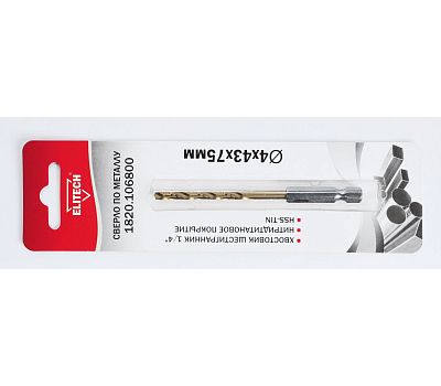  Сверло по металлу ELITECH 1820.106800 O4.0x43х75мм 193845, фото 1 