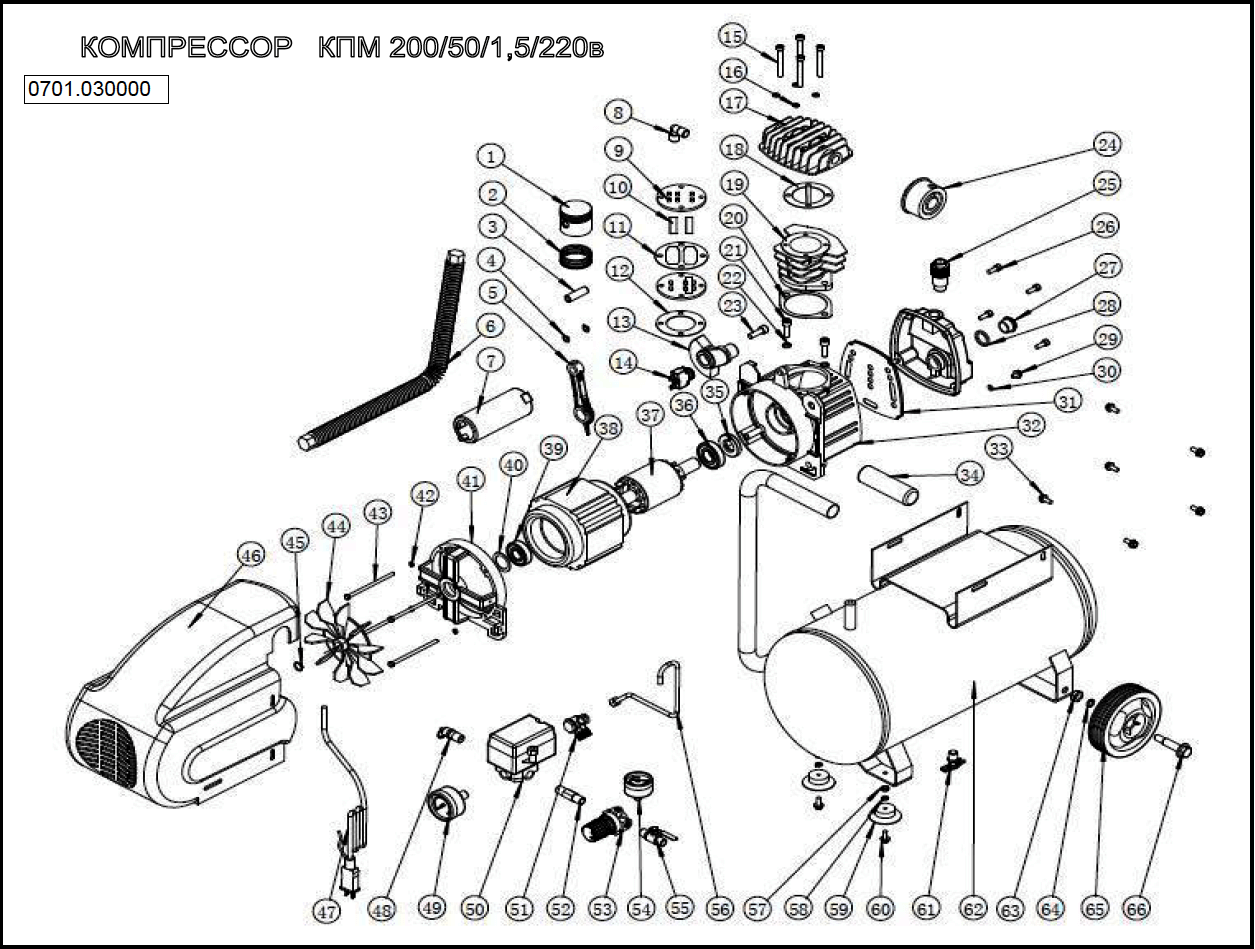 Взрыв-схема и запчасти для компрессора Elitech КПМ 200/50 - Elitech-m.ru